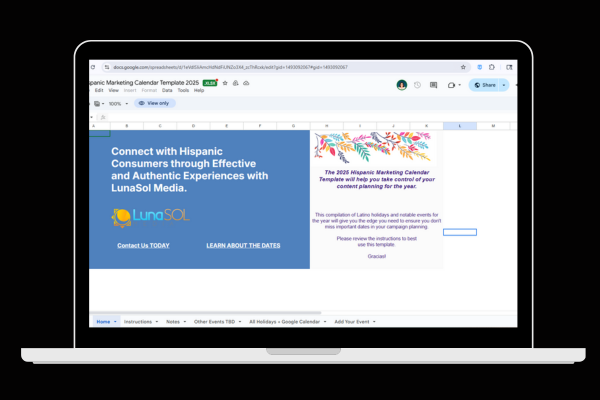 Hispanic Marketing Calendar 2025 Google Sheet Image - LunaSol Media